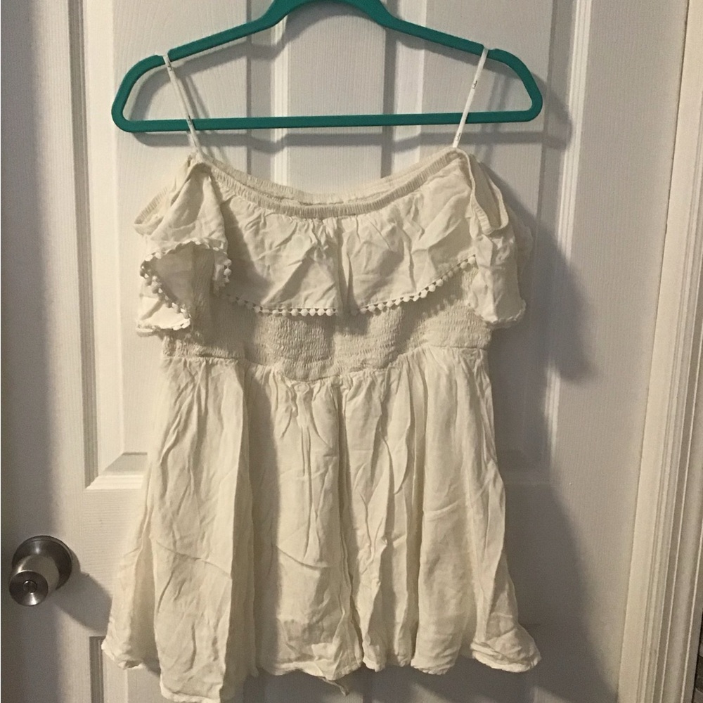 Lulu's Cream Ruffle Off-Shoulder Romper - Picture 3 of 5